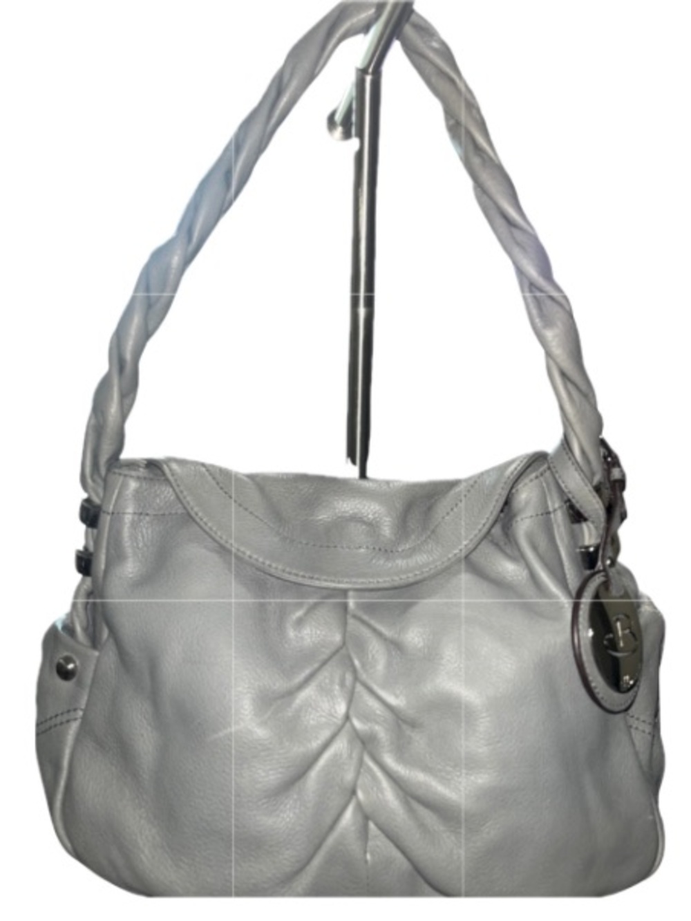 ✨$225! B. Makowsky Gray Pebbled Leather Hobo Bag Braided Strap Ruching✨